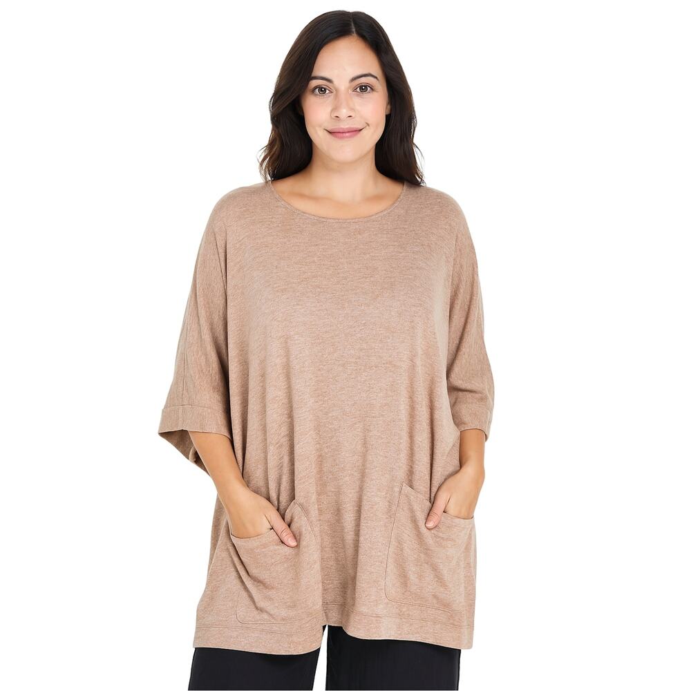 Pure Jill Top Women Brown M/L Pima Cotton Blend Minimalist Cozy‎ Cozycore Soft